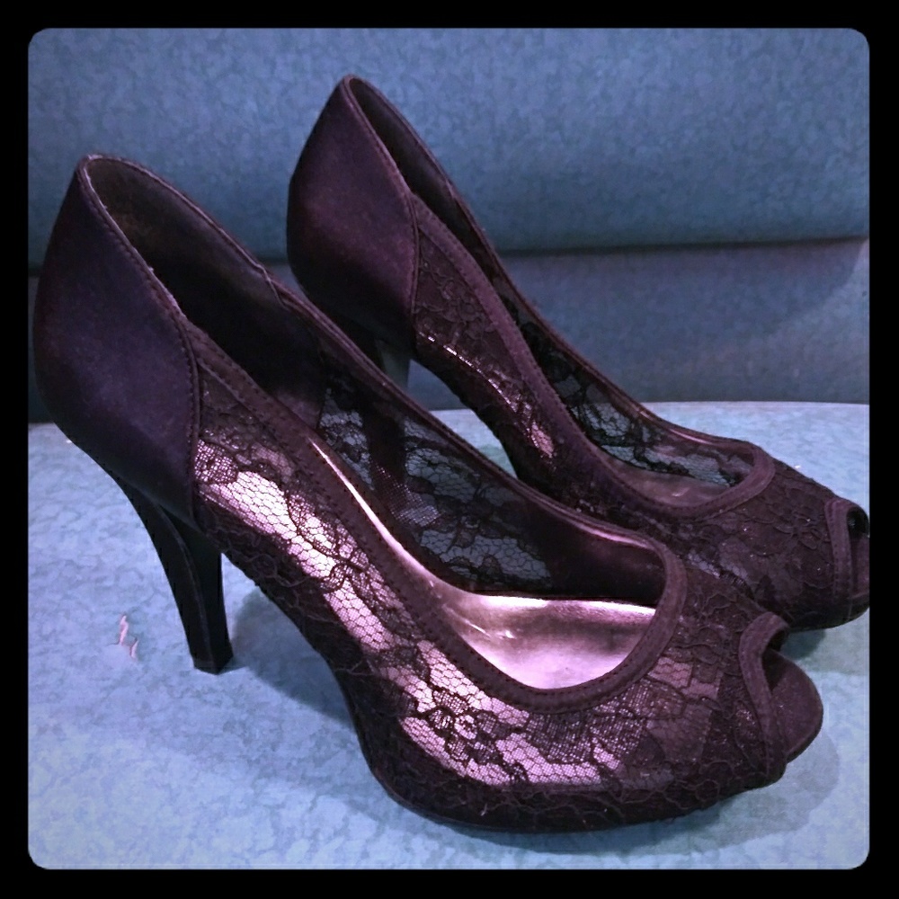 Style & co black lace peep toe heels